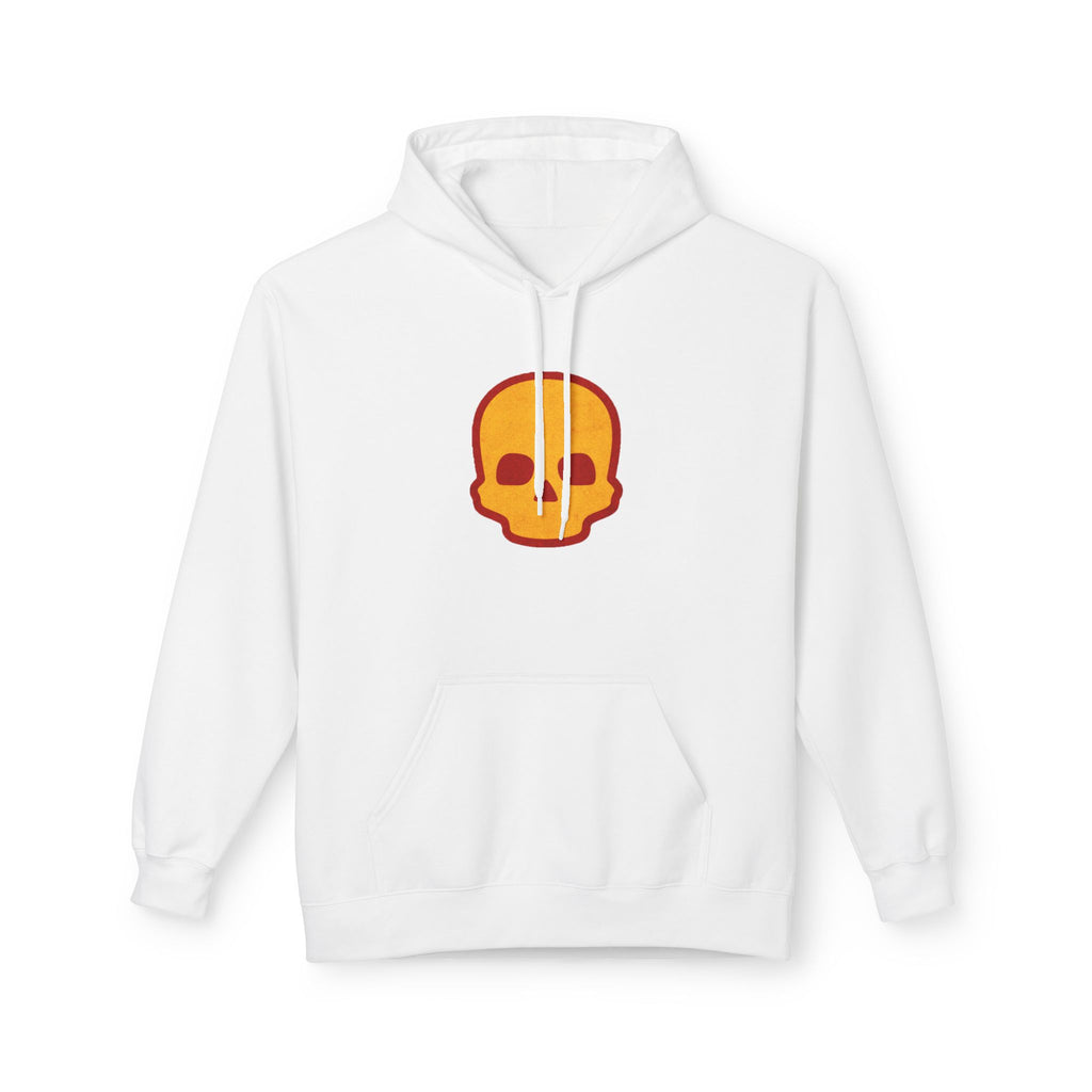 Skull Patch Hoodie — Minimal Orange Retro Skull Graphic