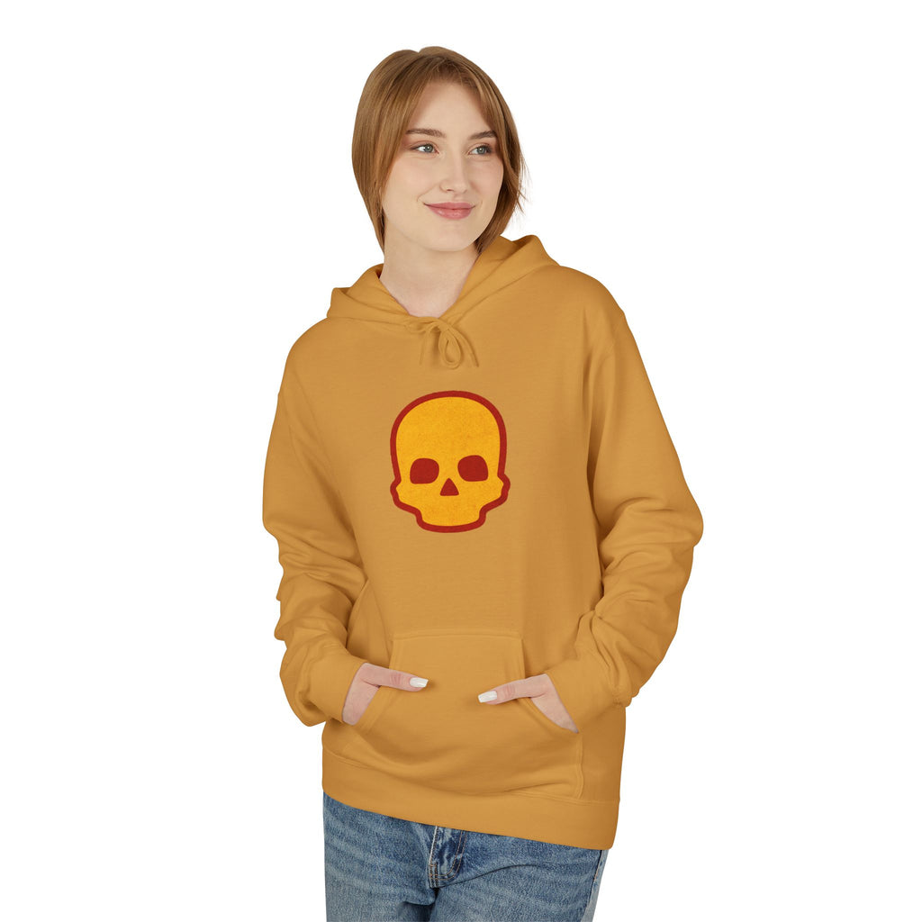 Skull Patch Hoodie — Minimal Orange Retro Skull Graphic